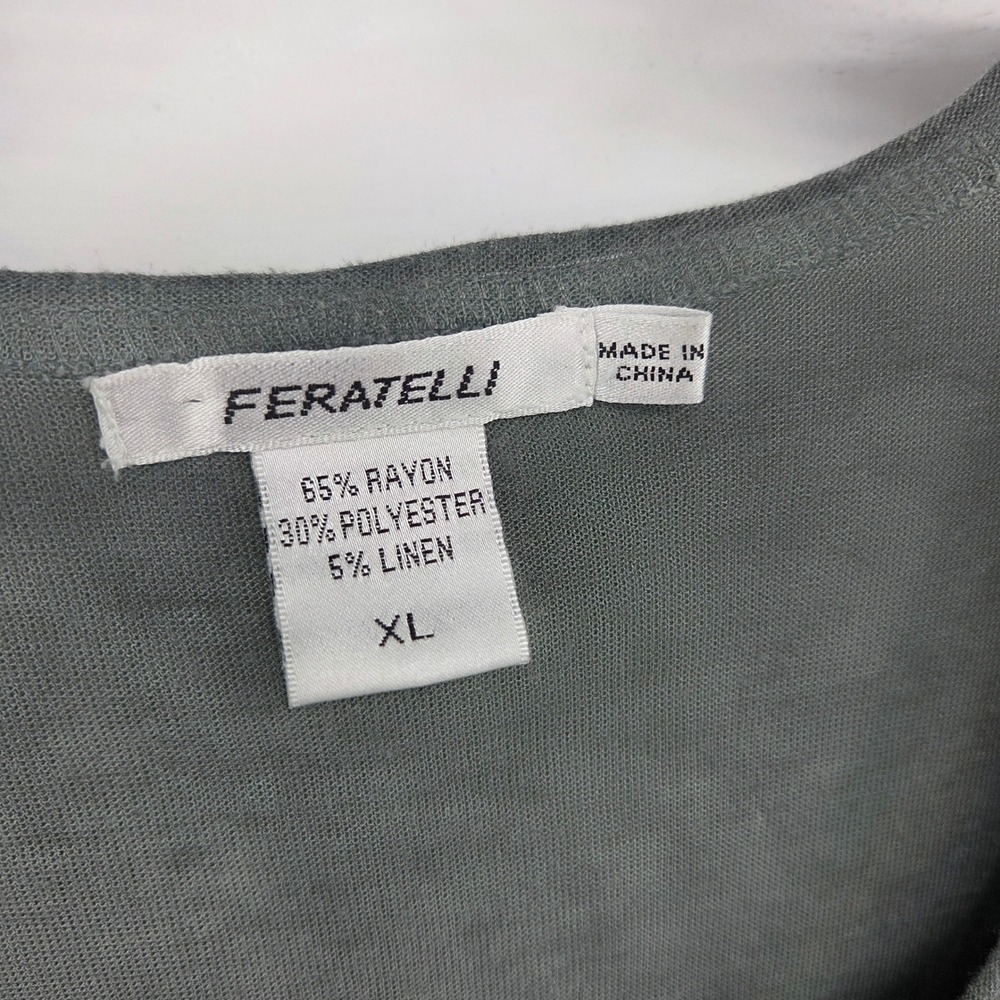 Feratelli Tunic Top XL Green Crochet Lace Ruffle Eclectic Boho Lagenlook Indie - Picture 4 of 6